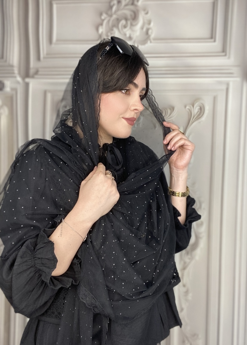 شال دور دانتل نگین دار