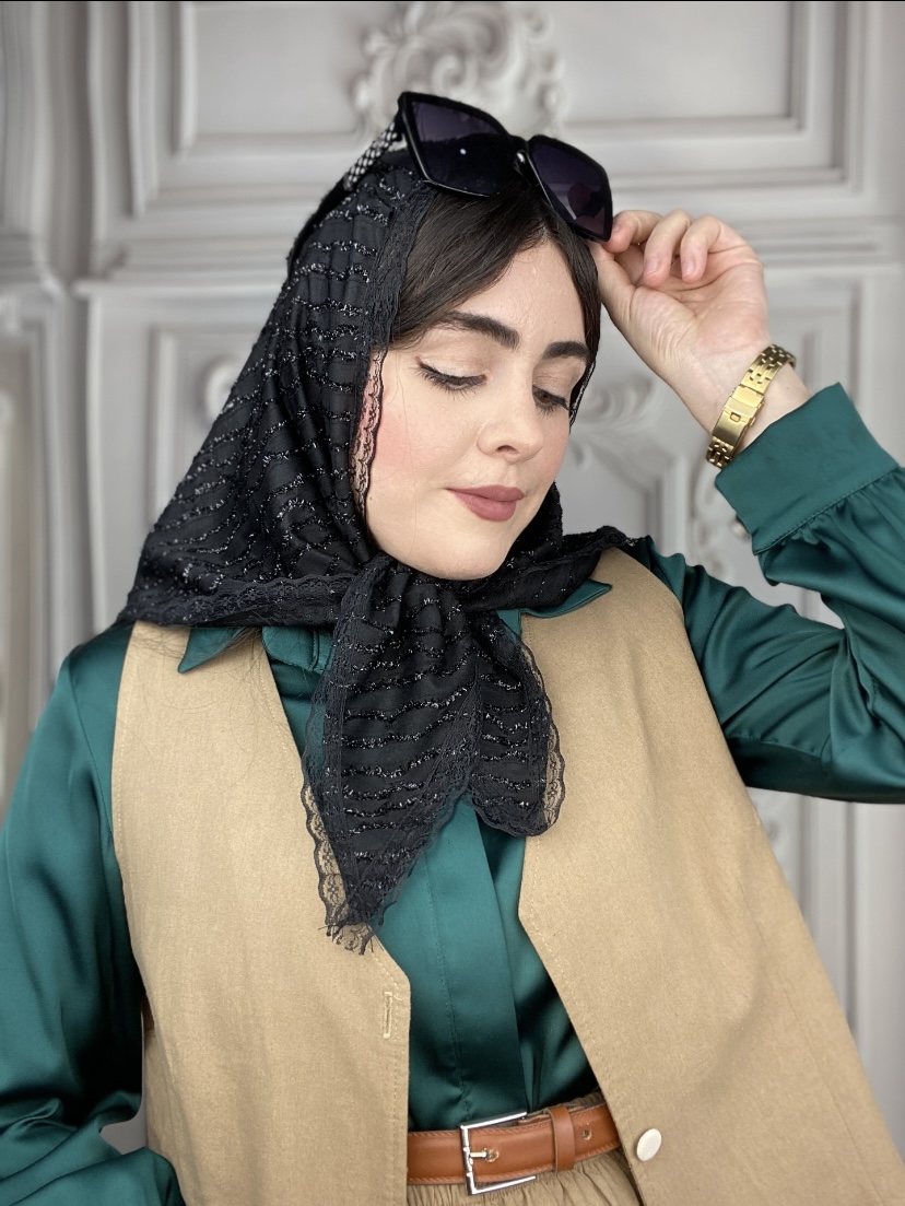 روسری سه گوش دوردانتل لمه دوزی