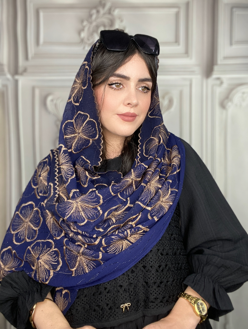 شال مجلسی مزونی نگین کوب سورمه ای