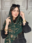 شال مجلسی گلدوزی نگین کوب سبز