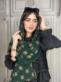 شال مجلسی گلدوزی نگین کوب سبز