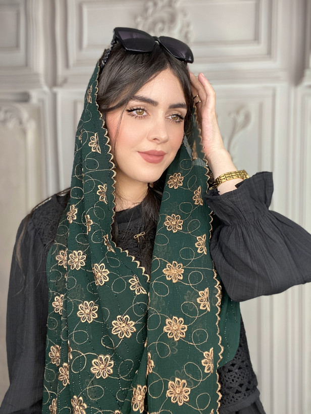 شال مجلسی گلدوزی نگین کوب سبز